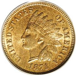 1871 1C MS65 Red and Brown PCGS. Sharply defined throu 