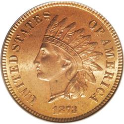 1873 1C Closed 3 MS64 Red PCGS. The surfaces are a lig 