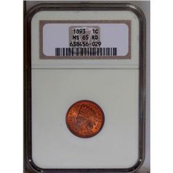 1893 1C MS65 Red NGC. This sharply struck cent is full 