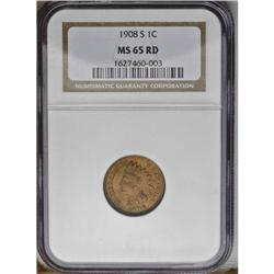 1908-S 1C MS65 Red NGC. First of only two years of pro 