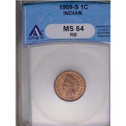 1909-S 1C MS64 Red and Brown ANACS. This key date exam 