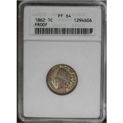 1862 1C PR64 ANACS. The toning on this piece is an int 