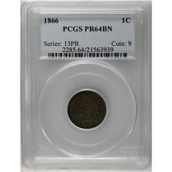 1866 1C PR64 Brown PCGS. Even chocolate-brown surfaces 