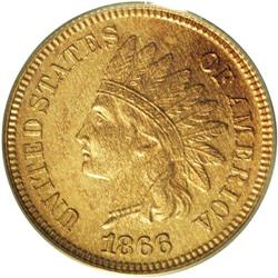 1866 1C PR64 Red Cameo PCGS. A needle sharp near-Gem w 