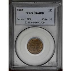 1867 1C PR64 Red and Brown PCGS. A well struck near-Ge 
