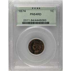 1874 1C PR64 Red PCGS. Snow-1. A well struck olive-gol 