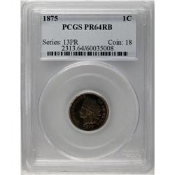 1875 1C PR64 Red and Brown PCGS. Magenta toning occupi 