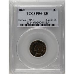 1875 1C PR64 Red PCGS. Luminous copper-gold surfaces a 