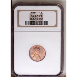 1933 1C MS67 Red NGC. A sharply struck, bright copper- 