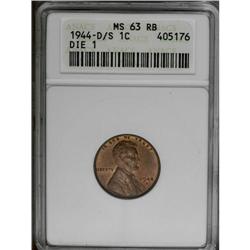 1944-D/S 1C MS63 Red and Brown ANACS. OMM-1, FS-020. A 