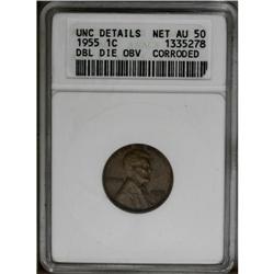 1955/55 1C Doubled Die Obverse--Corroded--ANACS. Unc. 