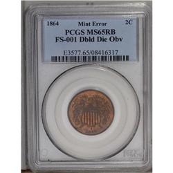 1864 2C Large Motto MS65 Red and Brown PCGS. FS-001. P 