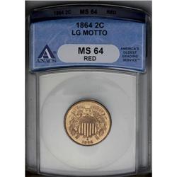 1864 2C Large Motto MS64 Red ANACS. Original luster an 
