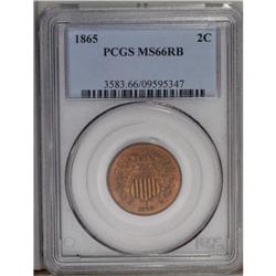 1865 2C MS66 Red and Brown PCGS. Fancy 5. KF-F15-RPD. 