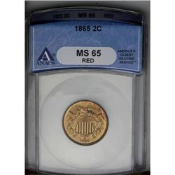 1865 2C MS65 Red ANACS. Full mint red is vibrant under 