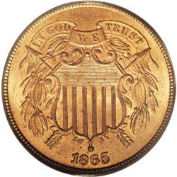 1865 2C MS66 Red PCGS. Plain 5. KF-P7-TPD. The date is 