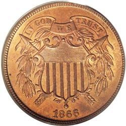 1866 2C MS66 Red and Brown PCGS. This lustrous and bol 