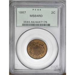 1867 2C MS64 Red PCGS. Lovely golden-tan coloration ad 