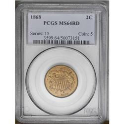1868 2C MS64 Red PCGS. Bright luster and rich golden-r 