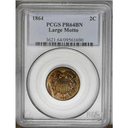1864 2C Large Motto PR64 Brown PCGS. Fully struck thro 