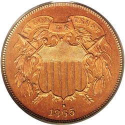 1865 2C PR65 Red PCGS. Plain 5. This radiant Gem is de 