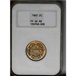 1867 2C PR64 Red and Brown NGC. Light gold and orange- 