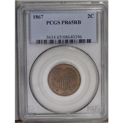 1867 2C PR65 Red and Brown PCGS. This Gem Proof is mor 