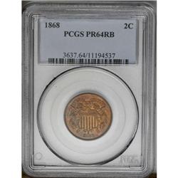 1868 2C PR64 Red and Brown PCGS. Rich copper-red tonin 