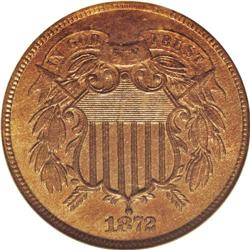 1872 2C PR66 Red and Brown NGC. Two cent production fe 