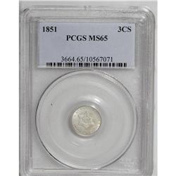 1851 3CS MS65 PCGS. This trime has lustrous surfaces l 
