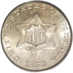 1852 3CS MS67 PCGS. A splendid Type One coin that has 