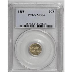 1858 3CS MS64 PCGS. Lustrous and sharply struck with p 