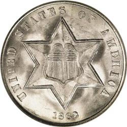 1862 3CS MS67 NGC. A stone-white Superb Gem that displ 