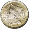 1880 3CN MS67 PCGS. Streaky reddish-golden patina ador 