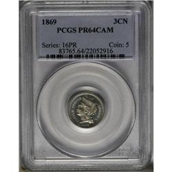 1869 3CN PR64 Cameo PCGS. A lightly toned and attracti 