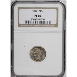 1872 3CN PR66 NGC. A gleaming gold-gray proof that has 