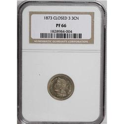 1873 3CN Closed 3 PR66 NGC. The watery aqua-and-emeral 
