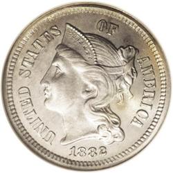 1882 3CN PR68 NGC. This low-mintage issue is generally 