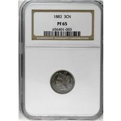1883 3CN PR65 NGC. An attractively toned Gem with a re 