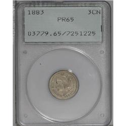 1883 3CN PR65 PCGS. This Gem has smooth pearl-gray sur 