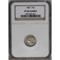 1883 3CN PR66 Cameo NGC. Light golden patina on the ob 