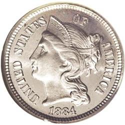 1884 3CN PR68 Cameo NGC. A profoundly nice specimen th 