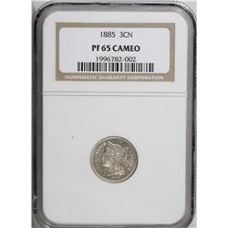 1885 3CN PR65 Cameo NGC. Deeply mirrored silver-gray f 