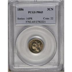 1886 3CN PR65 PCGS. Light champagne and rose patina wi 