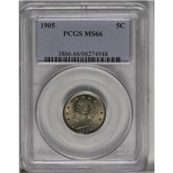 1905 5C MS66 PCGS. Champagne-gray patina with a rose b 