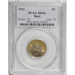 1911 5C MS66 PCGS. Ex: Baxi. Light champagne, green, a 