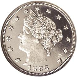 1883 5C No Cents PR67 Cameo NGC. Heavily frosted devic 