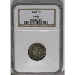 1885 5C PR65 NGC. Sharply struck with glittering proof 