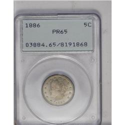 1886 5C PR65 PCGS. This key date nickel is attractivel 