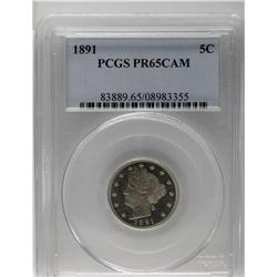 1891 5C PR65 Cameo PCGS. Fully struck with a bright, s 